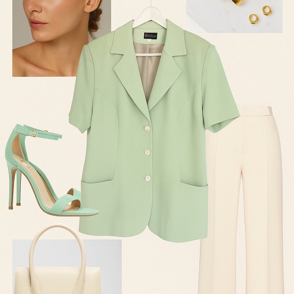 Vintage Y2K short sleeve blazer turquoise teal size medium Amazone - Picture 8 of 8